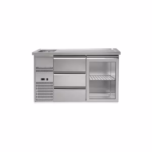 Pivski štand Premium PLUS - 1550x700 mm - 1 staklena vrata & 3 ladice