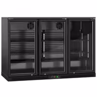 Commercial Back Bar Cooler - 1350mm - 320L - with 3 glass hinged doors - Black
