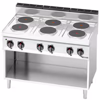 Elektriskā plīts Sērija 700 - 15,6 kW 400 V - 6 plāksnes apaļi - vaļējā korpusā - LORENZO 700 - 1200x714x1070 mm