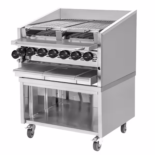 Nagy teljesítményű grillsütő - 25 kW - Billenthető grillrács - Szabadon álló kivitel - Rozsdamentes acél kivitel