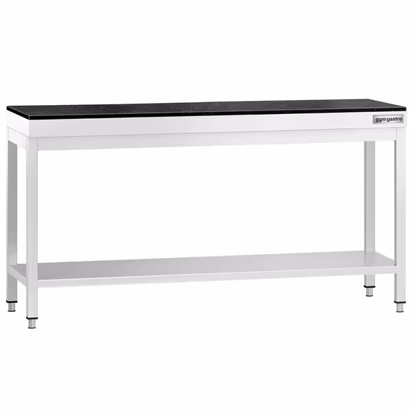 Rozsdamentes acél munkaasztal PREMIUM - 2000x800 mm - alsó polccal - gránit munkalappal