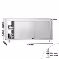 خزانة عمل ستانلس ستيل KOPENHAGEN PREMIUM - 1800x600mm - فتحة تمرير