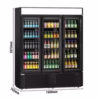 Commercial Beverage Display Fridge - 1600mm - 891 Litres - with 3 hinged glass doors - Black - Temperature range 1 to 10 °C
