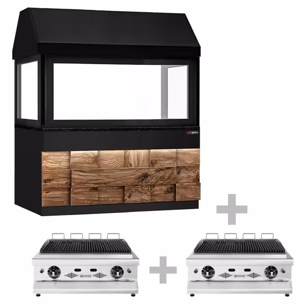 Gaasigrill TORONTO - 20,8 kW - 1910 mm - Must - Puidust esipaneel - Must graniittööpind - Kuumakaitseklaas