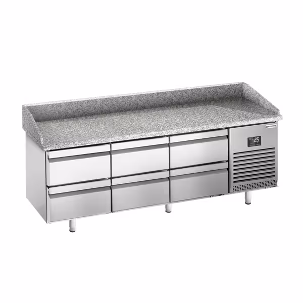 Commercial Pizza Prep Counter - Granite Top PREMIUM PLUS - 1980x700mm - with 0 doors & 6 dough drawers