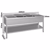 Sudoper ECO - 2000x700 mm - s donjom policom - s 2 koritima - korita sredina - inox