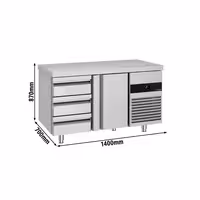 Commercial Counter Fridge PREMIUM - 1400x700mm - with 1 door - 3 drawers - capacity 281 litres