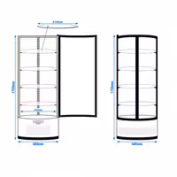 4-Sided Glass Display Fridge Self-Service - 360L - 680mm - Double glazing - round - with 4 glass shelves - 1 self-closing door - for patisserie