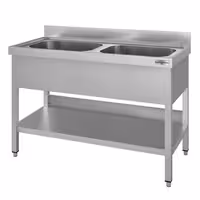 Stainless Steel Commercial Sink Unit ECO - 1200x600mm - with Double Bowl Centre - with Undershelf - with Upstand