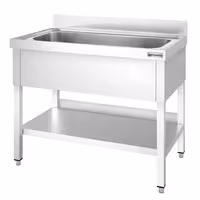 Grovdiskbänk i rostfritt stål PREMIUM - 1000x600 mm - med underhylla - 1 ho mitten - med stänkskydd