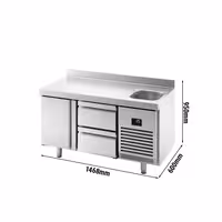 Rashladni pult PREMIUM PLUS - 1468x600 mm - 250 l - Ventilirano hlađenje - s 1 vrata - s 2 ladica - s 1 korita - Podignuti rub