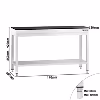 Rozsdamentes acél munkaasztal PREMIUM - 1400x600 mm - alsó polccal - gránit munkalappal