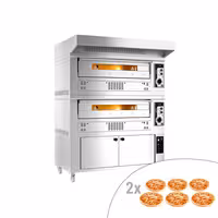 Gas Deck Pizza Oven - Twin Deck - Refractory Stone Deck - 6+6 x Ø 33cm (13") - 230V Single Phase - Mechanical Controls - up to 370°C - incl. Stainless steel hood & Proofing cabinet