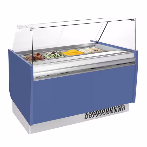 Ice Cream Display Freezer | LIAM - 1560mm - Static cooling - with LED lighting - for 13x 5 litres Napoli pans - Blue