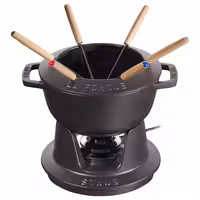 STAUB | Cast Iron Fondue Set – Ø 18 cm - Black - 6 Forks, Burner, Board
