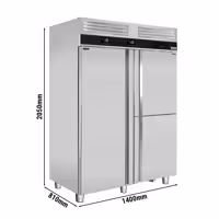 Szafa chłodniczo-mroźnicza PREMIUM – GN 2/1 + GN 1/1 – 1400 L – z wbudowaną zamrażarką szokową – z 1 drzwiami i 2 półdrzwiami ze stali nierdzewnej