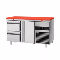 Rashladni pult PREMIUM - 1400x700 mm - Boja Crvena - s 1 vrata - s 2 ladica - Ventilirano hlađenje - uklj. Ploča za rezanje Crvena