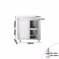 طاولة عمل ستانلس ستيل KOPENHAGEN PREMIUM - 800x600mm - مع أبواب مفصلية & مع حاجز خلفي