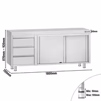 خزانة قاعدية ستانلس ستيل KOPENHAGEN ECO - 1800x700mm - أبواب منزلقة - وحدة أدراج 3 يسار