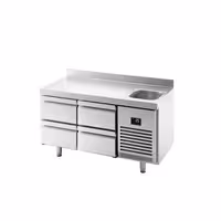 Mostrador refrigerado PREMIUM PLUS - 1468x700mm - de trabajo con fregadero - 4 cajones (bloque 4x1/2) - encimera con alzatina - 305l