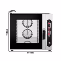 Commercial Electric Combi Oven- Digital Controls - 6x GN 2/1 or 12x GN 1/1 - 2.4" LCD touchscreen - incl. Automatic washing system, Core temperature probe, Direct steam injection, Wi‑Fi & Cloud connectivity