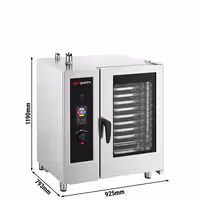 Commercial Electric Combi Oven - Touchscreen Controls - 10x GN 1/1 - incl. Automatic washing system, Core temperature probe, Boiler-based steam generator & Rack trolley