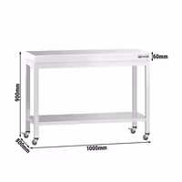 Commercial Stainless Steel Centre Table PREMIUM - 1000x800mm - with base shelf & castors