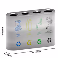 Recycling station - 4-Stream - 4 compartments of 35L each - 140L - 800(H)x1080(W)x300(D)mm - Stainless steel