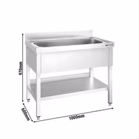 Grovdiskbänk i rostfritt stål PREMIUM - 1000x600 mm - med underhylla - 1 ho mitten - med stänkskydd