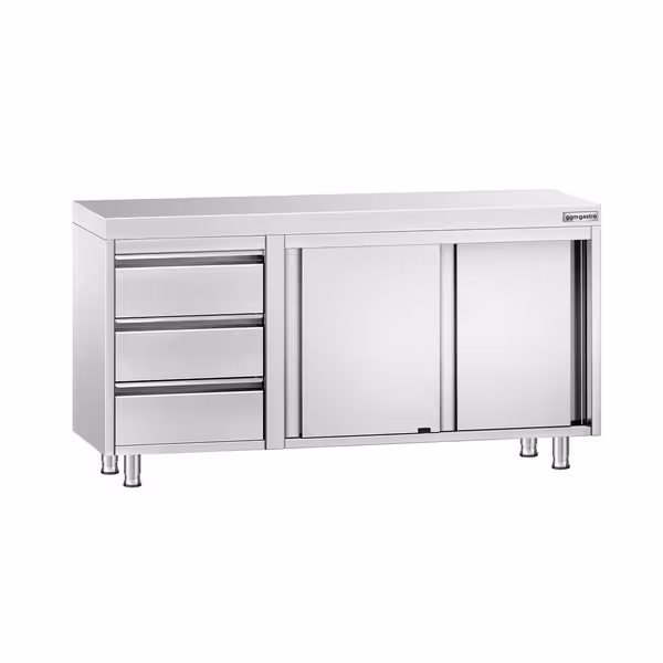 طاولة عمل ستانلس ستيل KOPENHAGEN PREMIUM - 1400x600mm - وحدة أدراج 3 يسار