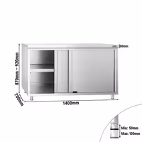 Masă de lucru tip dulap din oțel inoxidabil PREMIUM - 1400 x 700 mm - cu ușă glisantă