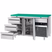 Rashladni pult PREMIUM - 1400x700 mm - 281 l - Boja Zelena - Ventilirano hlađenje - s 1 vrata - s 3 ladica - uklj. Ploča za rezanje Zelena