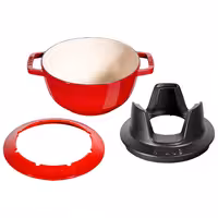 STAUB | Cast Iron Fondue Set – Ø 20 cm - Cherry Red - 6 Forks, Burner, Board