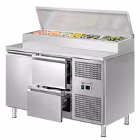 Stół przygotowawczy ECO – 1360 mm – na 7x GN 1/3 – z 1 drzwiami i 2 szufladami