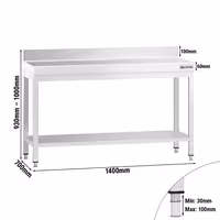RST-työpöytä PREMIUM - 1400x700 mm - alatasolla & roiskesuojalla