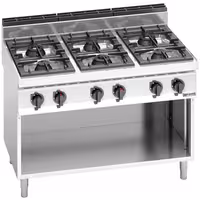 Fogão a gás - 31,5kW - 6 queimadores - aberto com base - com queimadores de alto rendimento