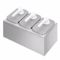 Dispenzer za umake - nehrđajući čelik AISI 304, spremnici polipropilen - 4-dijelni (postolje, 3 spremnika, 3 pumpe) - 3x 2 l - 375x215x325 mm - einstellbarer Dosierung - s spremnikom - uklj. postolje od nehrđajućeg čelika