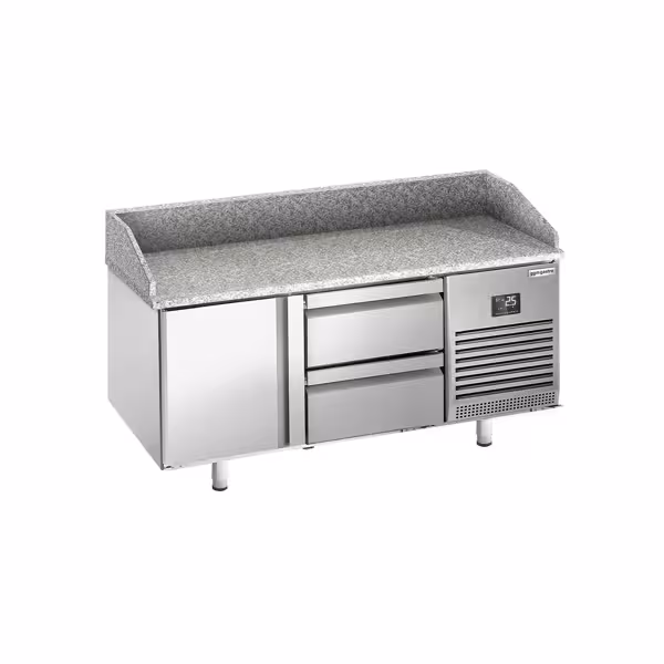 Stół chłodniczy do pizzy PREMIUM PLUS - 1490x700mm - z blatem granitowym - 1‑drzwiowy, 2 szuflady