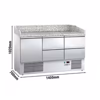 Commercial Pizza Prep Counter - Granite Top ECO - 1400x700mm - with 1 doors & 4 drawers