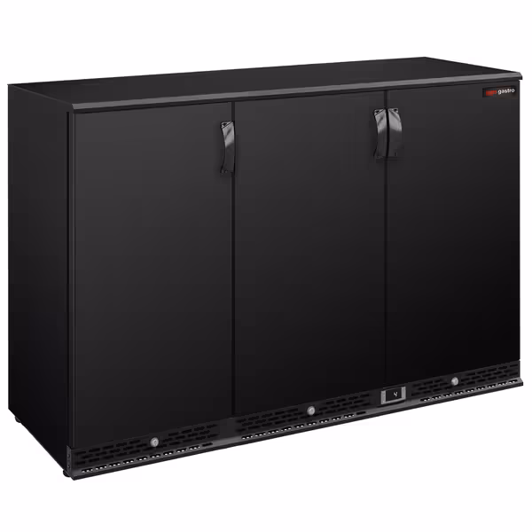 Commercial Back Bar Cooler - 1350mm - 330L - with 3 glass hinged doors - Black