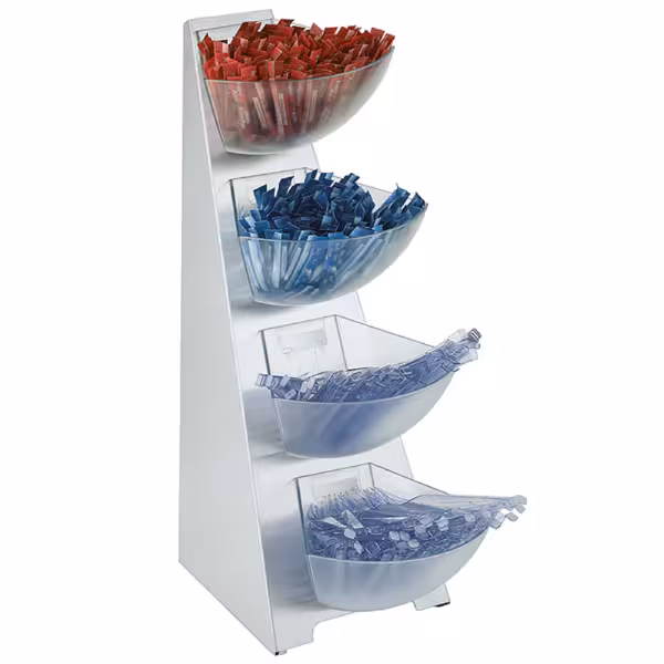 Açık Büfe Teşhir Standı MULTI RACK - 4 katlı - Paslanmaz Çelik - Şeffaf - 195x320x530mm - 11455#6 ile uyumlu