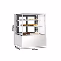 Commercial cake display fridge - 343L - 900mm - Double glazing - with 2 glass shelves - rear sliding doors