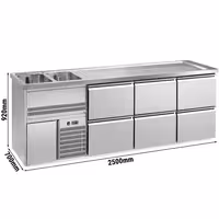 Direct Draw Beer Dispenser / Kegerator 6 Drawers PREMIUM – 2 sinks left - 2500×700 mm - 3 drip trays