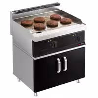 Plancha eléctrica Fry top - placa de cromo duro - 8,0 kW - Liso - Superficie de cocción: 795x535mm - con armario base 2 puertas