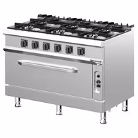 Cocina a gas - 49kW - 6 fuegos - con horno de gas estático - 10kW