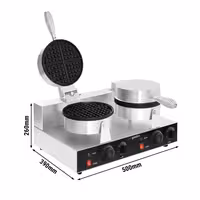 Commercial Waffle Maker - Double - Manual - 2.6kW - Shape: Round - Ø 180mm - plates with Teflon coating