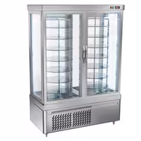 4-Sided Glass Display Fridge - 935L - 1320mm - with 14 rotating shelves - 2 doors - Silver