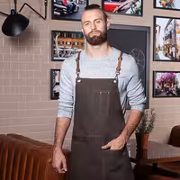 KARLOWSKY | Cross-Back Bib Apron Urban X-Style – Chocolate - 680×800 mm - 100% Cotton - Leather Straps