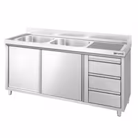 PREMIUM umivaonik – 1600 x 600 mm – s 3 ladice i 2 sudopere na lijevoj strani