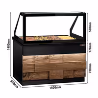 Vetrina calda TORONTO - 1500mm - frontale in legno - per 4x GN 1/1 - piano di lavoro in granito nero